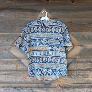 Career Club Vintage Short Sleeve Shirt Mens Sz M Paisley Abstract 100% Cotton